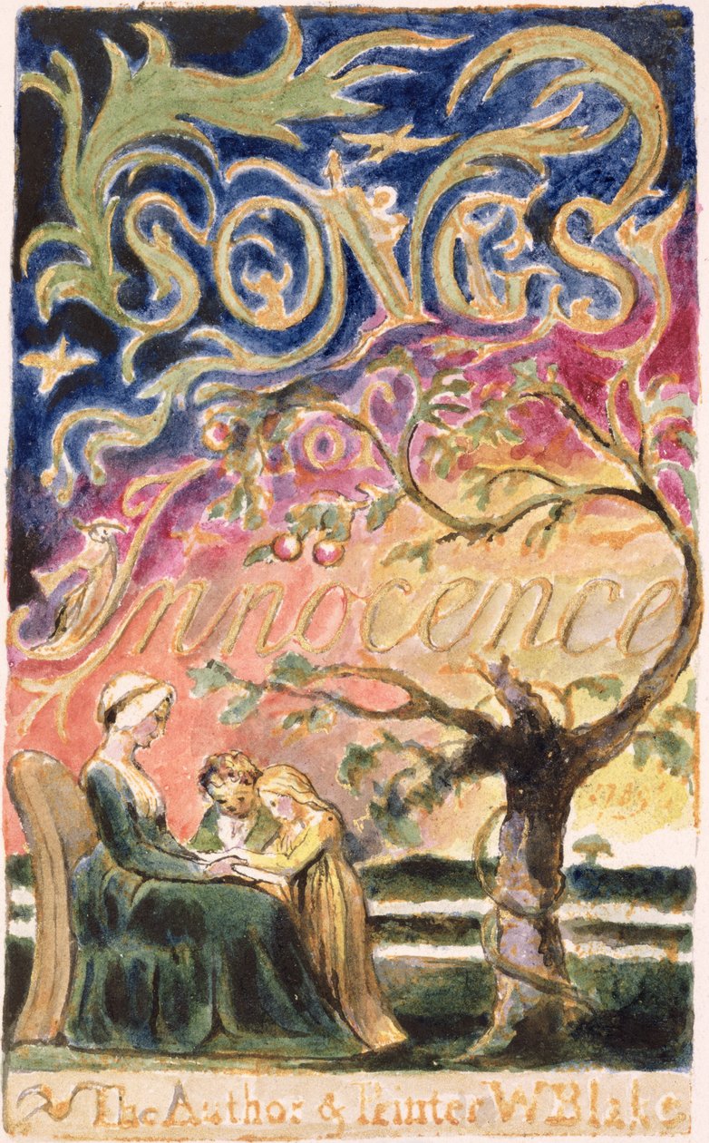 P.125-1950.pt3 Titulní list: deska 3 z knihy "Písně o nevinnosti a zkušenosti" (kopie AA) cca 1815-26 (lept, tuš a čb) od William Blake