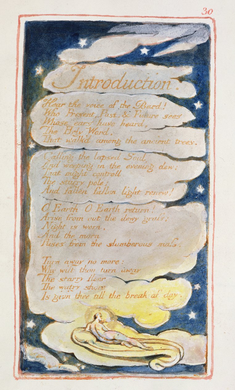 P.125-1950.pt4 Úvod: deska č. 4 z knihy "Písně o nevinnosti a zkušenosti" (kopie AA) cca 1815-26 (lept, tuš a čb) od William Blake