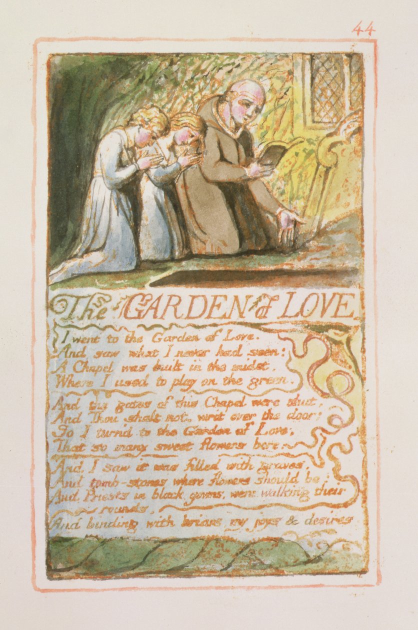 S.125-1950.pt44 Zahrada lásky: deska 44 z Songs of Innocence and of Experience (kopie AA) c.1815-26 (lept, inkoust a wc) od William Blake