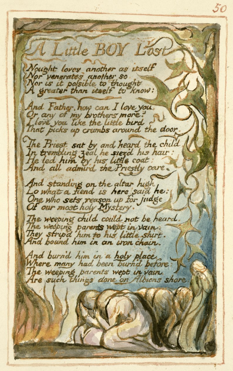 S.125-1950.pt50 A Little Boy Lost: plate 50 from Songs of Innocence and of Experience (kopie AA) c.1815-26 (lept, inkoust a wc) od William Blake