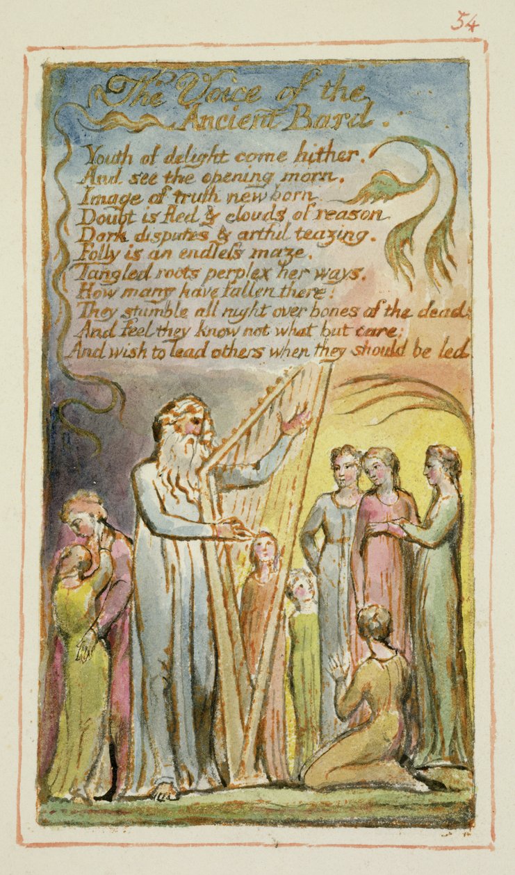 S.125-1950.pt54 The Voice of the Ancient Bard: plate 54 from Songs of Innocence and of Experience (kopie AA) c.1815-26 (lept, inkoust a wc) od William Blake
