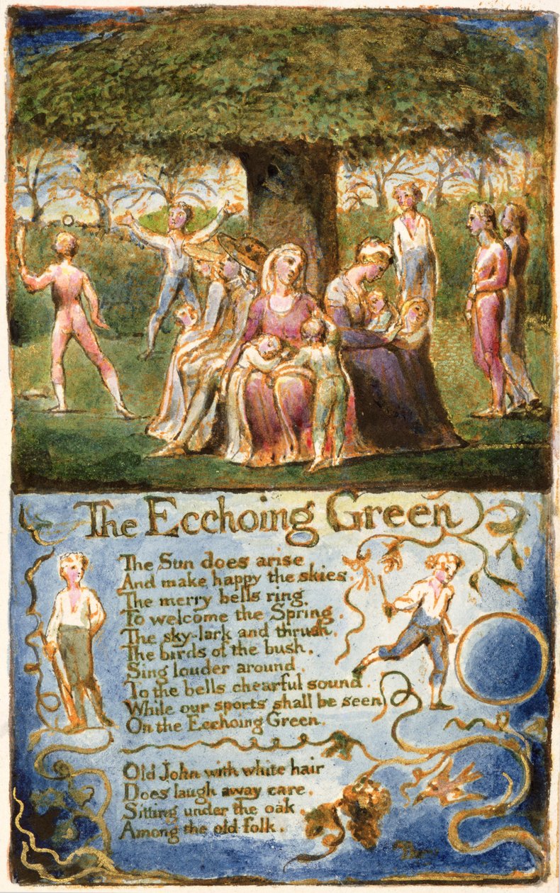 P.125-1950.pt6 Ozvěna zeleně: deska 6 z knihy "Písně nevinnosti a zkušenosti" (kopie AA), asi 1815-26 (lept, tuš a čb) od William Blake