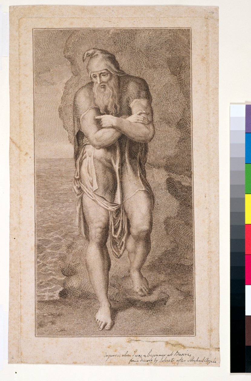 S.391-1985 Josef z Arimatie mezi skalami Albionu, (1. stát), 1773 (lept a rytina kolorovaná hnědým inkoustem) od William Blake