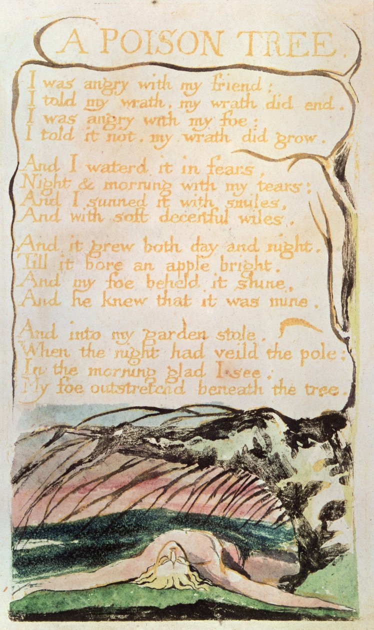 Písně zkušeností; A Poison Tree, 1794 (reliéfní lept, akvarel, pero) od William Blake