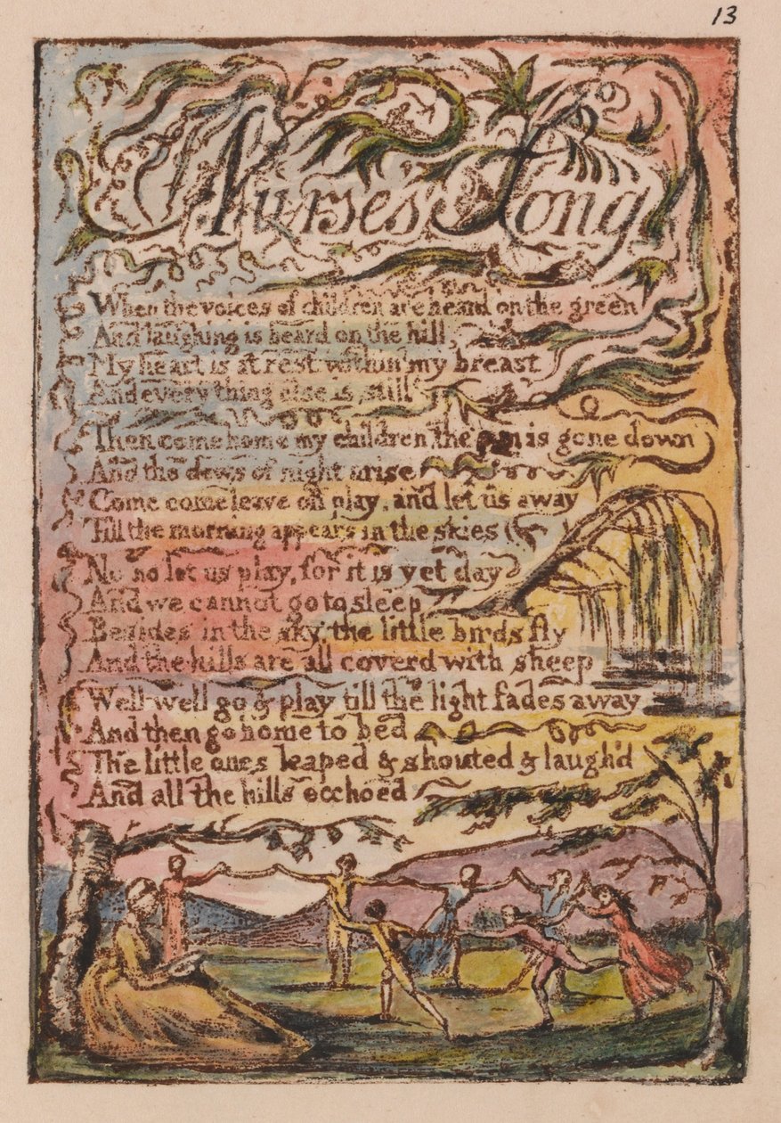 Písně nevinnosti a zkušeností, deska 13, píseň ošetřovatelů (Bentley 24) od William Blake