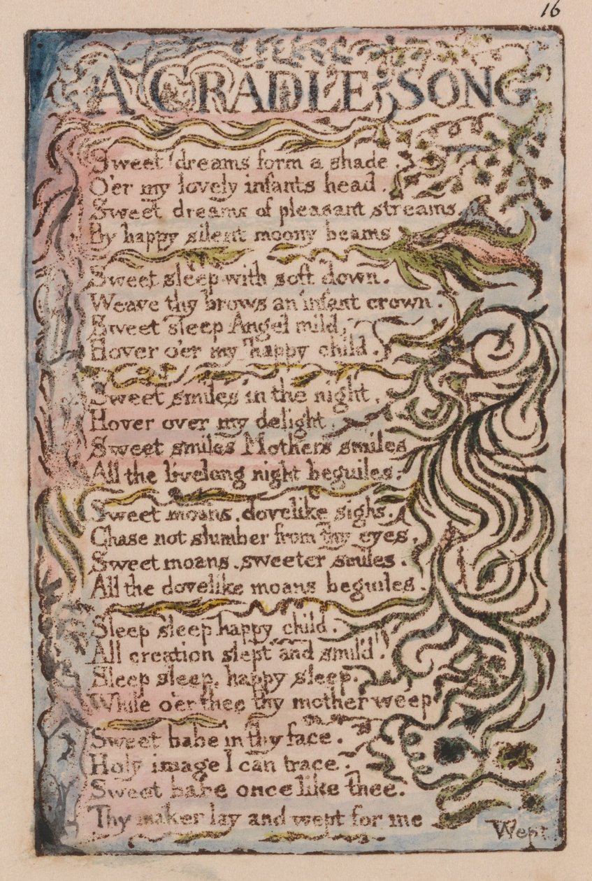 Písně nevinnosti a zkušeností, deska 16, píseň kolébky (Bentley 16) od William Blake