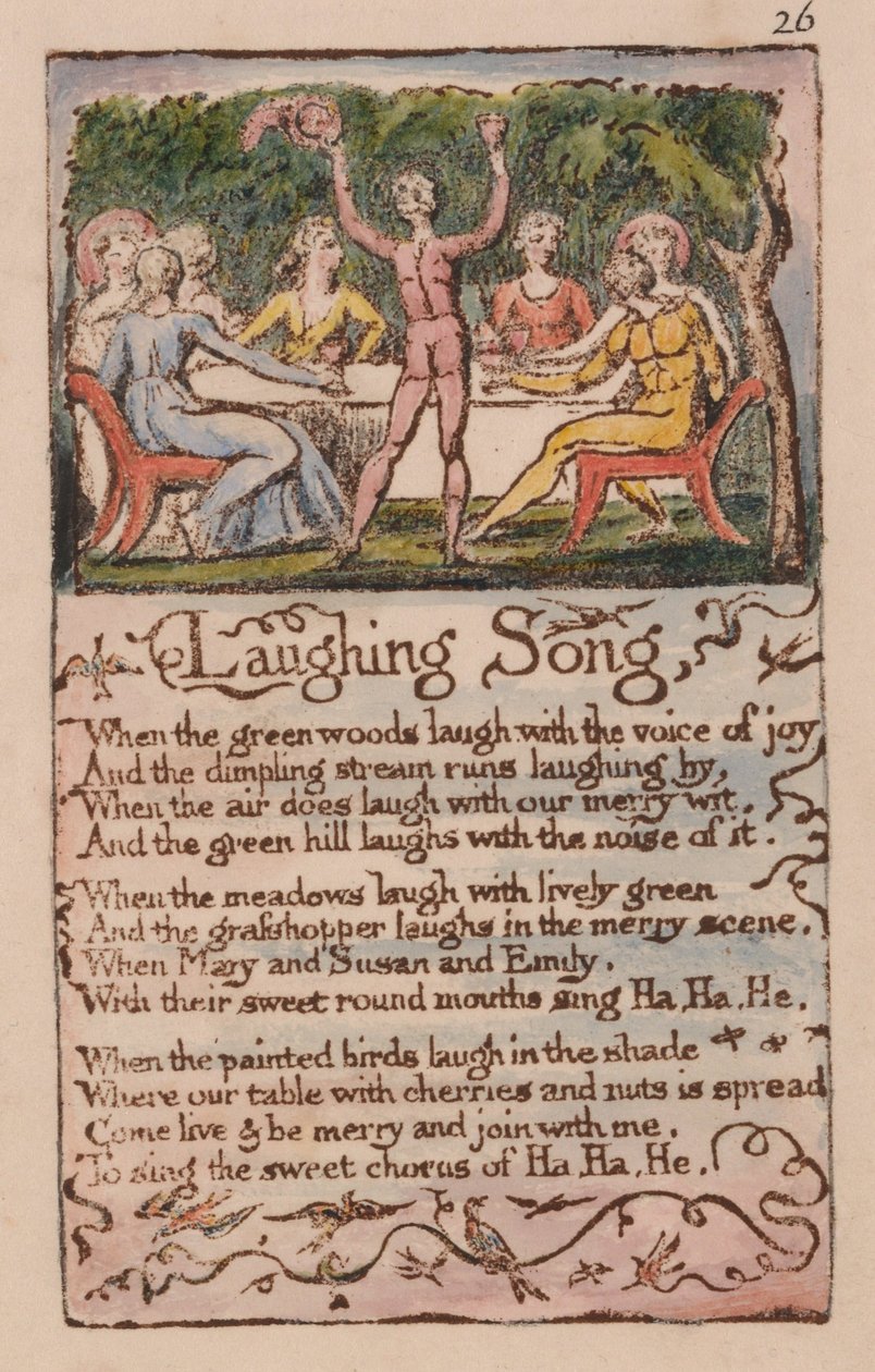 Písně nevinnosti a zkušeností, deska 26, píseň smíchu (Bentley 15) od William Blake