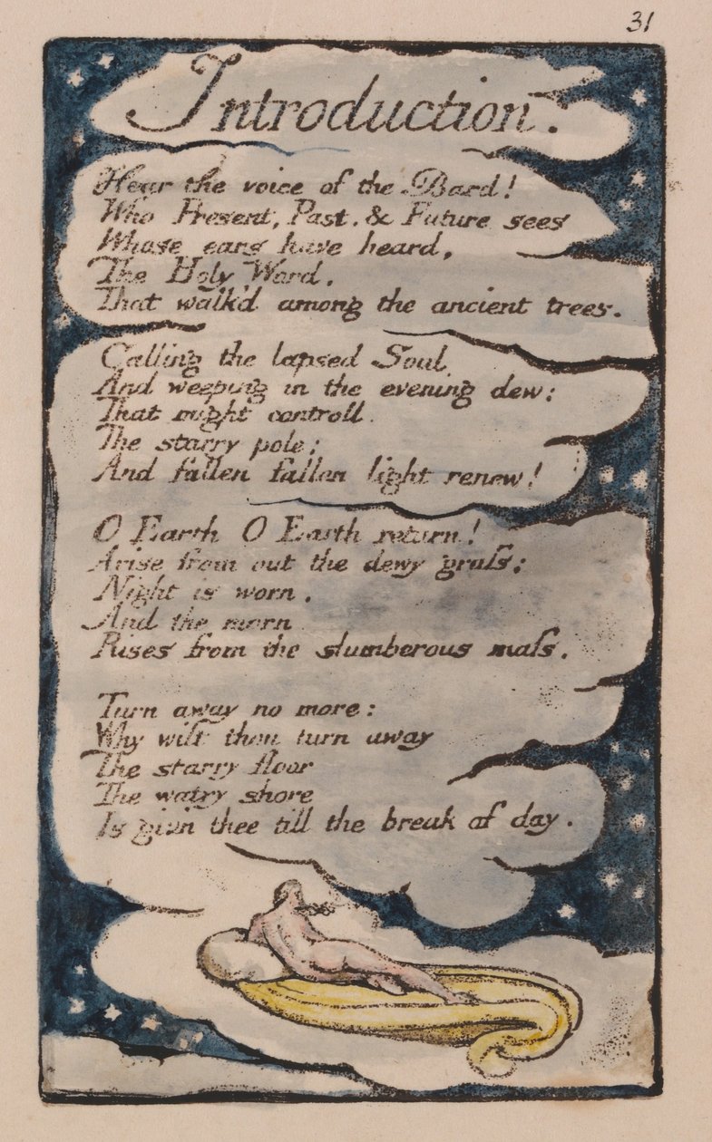 Písně nevinnosti a zkušeností, deska 31, úvod (Bentley 30) od William Blake