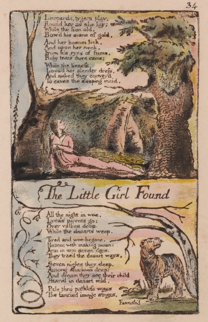 Písně nevinnosti a zkušeností, deska 34, nalezená malá dívka (Bentley 35) od William Blake