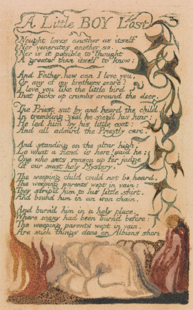 Písně nevinnosti a zkušeností, deska 43, ztracený malý chlapec (Bentley 50) od William Blake