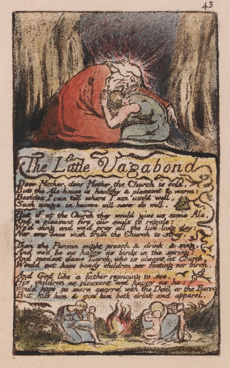 Písně nevinnosti a zkušeností, deska 43, Malý Vagabond, (Bentley 45) od William Blake