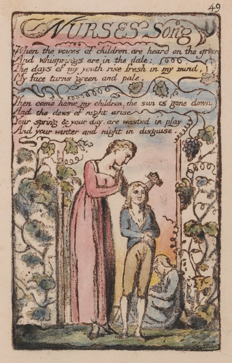 Písně nevinnosti a zkušeností, deska 49, píseň ošetřovatelů (Bentley 38) od William Blake