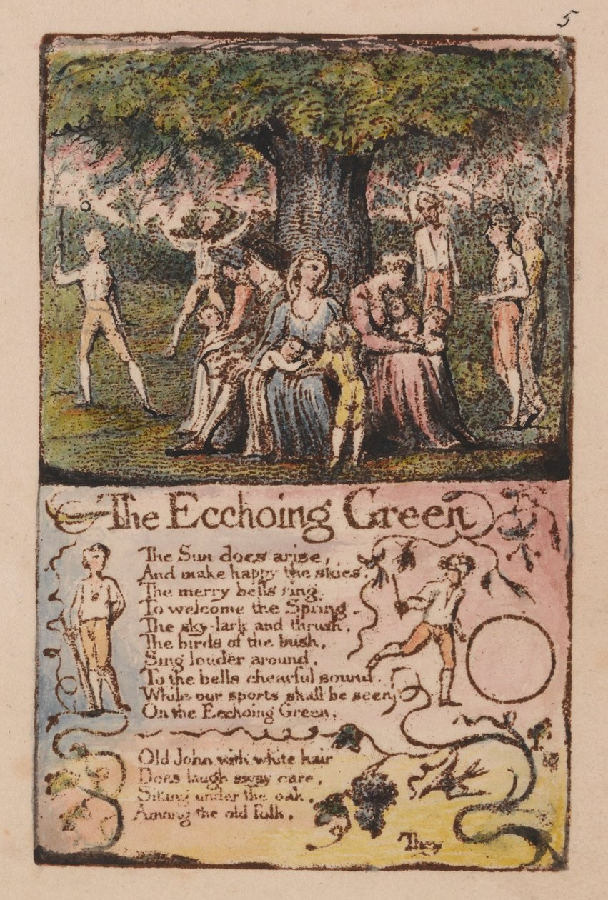 Písně o nevinnosti a zkušenosti, deska 5, The Ecchoing Green (Bentley 6) od William Blake