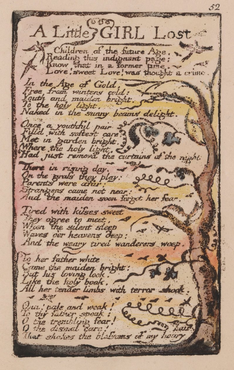 Písně o nevinnosti a zkušenosti, deska 52, Ztracená holčička (Bentley 51) od William Blake