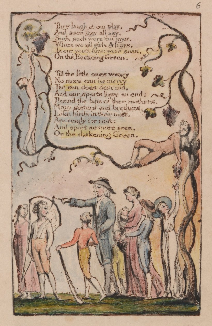Písně o nevinnosti a zkušenosti, deska 6, The Ecchoing Green (Bentley 7) od William Blake