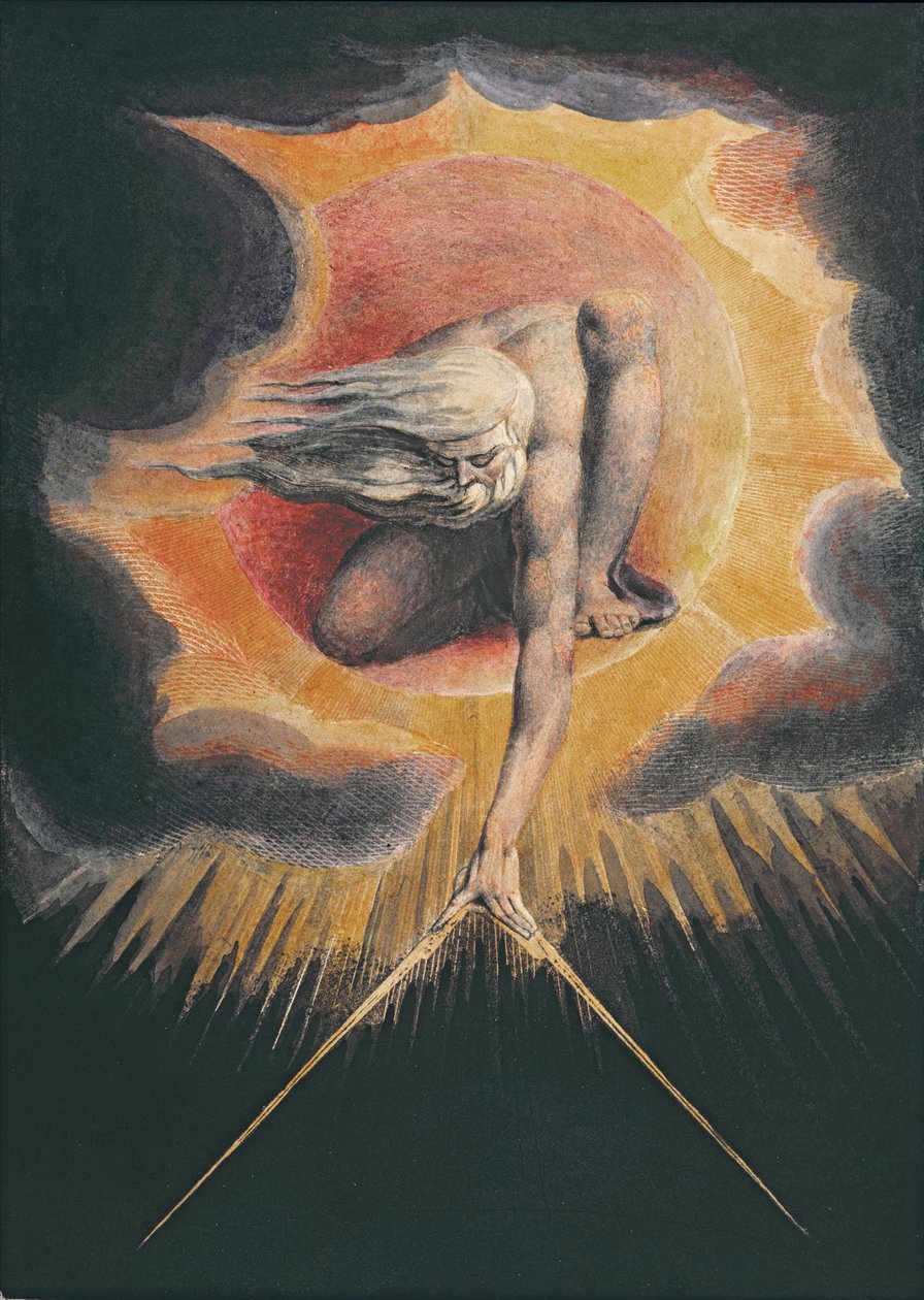 The Ancient of Days (lept perem a inkoustem, wc a bodycolor na papíře) od William Blake