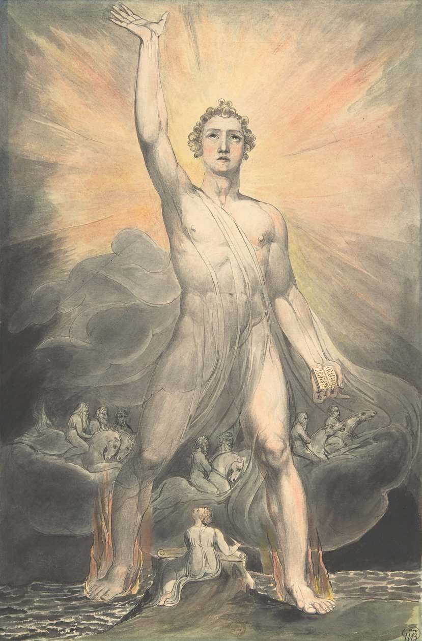 The Angel of Revelation, cca 1805 (wc, pero a inkoust přes grafit) od William Blake