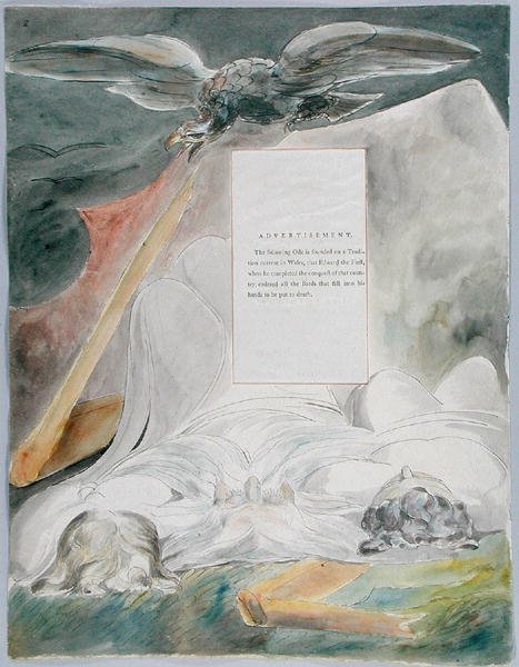 The Bard, design 54 z The Poems of Thomas Gray, 1797-98 (wc s perem a černým inkoustem na papíře) od William Blake