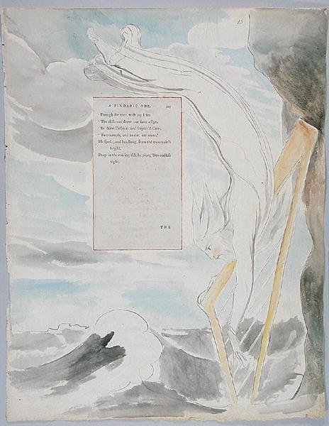 Bard, návrh 65 z Básní Thomase Graye, 1797-98 (čb s perem a tuší na papíře) od William Blake