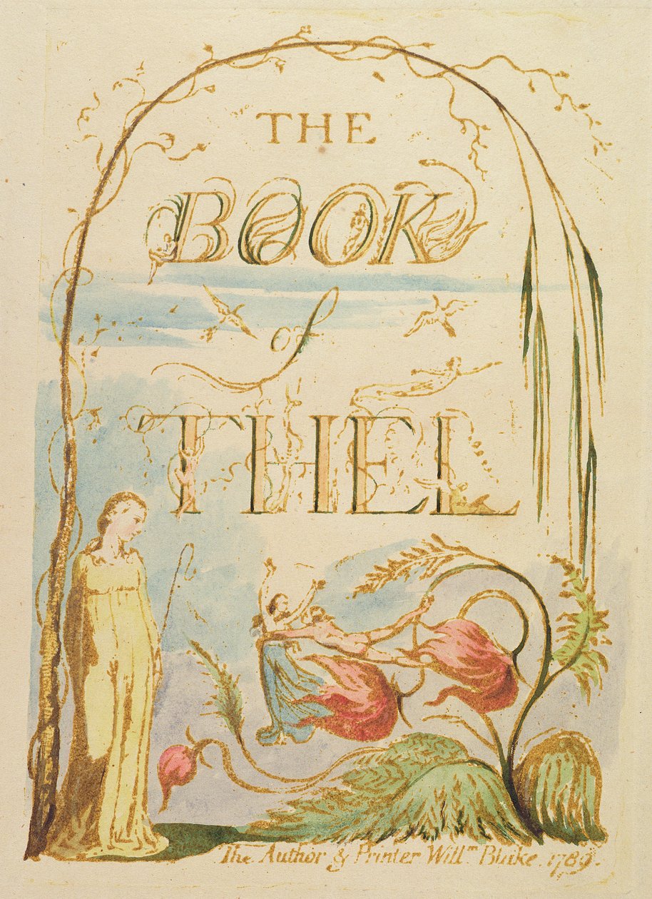 The Book of Thel, deska 2 (titulní strana), 1789 (reliéfní lept s perem a wc) od William Blake