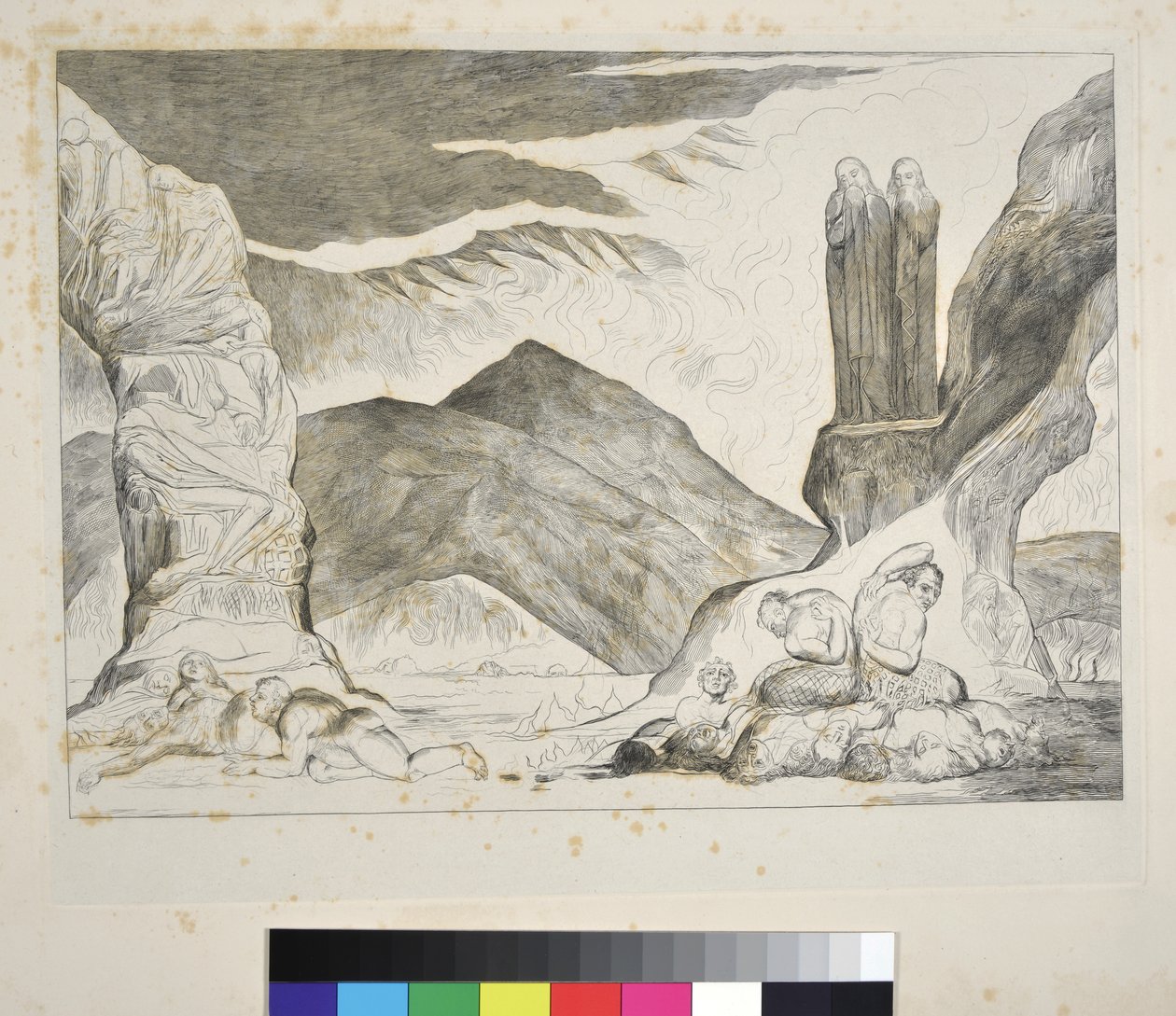 Kruh falzifikátorů: Dante a Virgil si ohrnují nos kvůli zápachu, Inferno, Canto XXIX., ilustrace k 