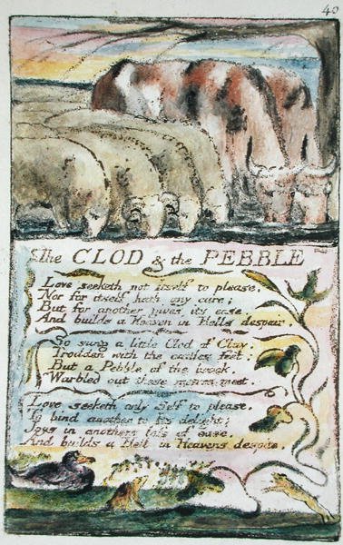Hrouda a oblázek, deska 40 (Bentley 32) z Songs of Innocence and of Experience (Bentley Copy L) 1789-94 (reliéfní lept perem a wc) od William Blake