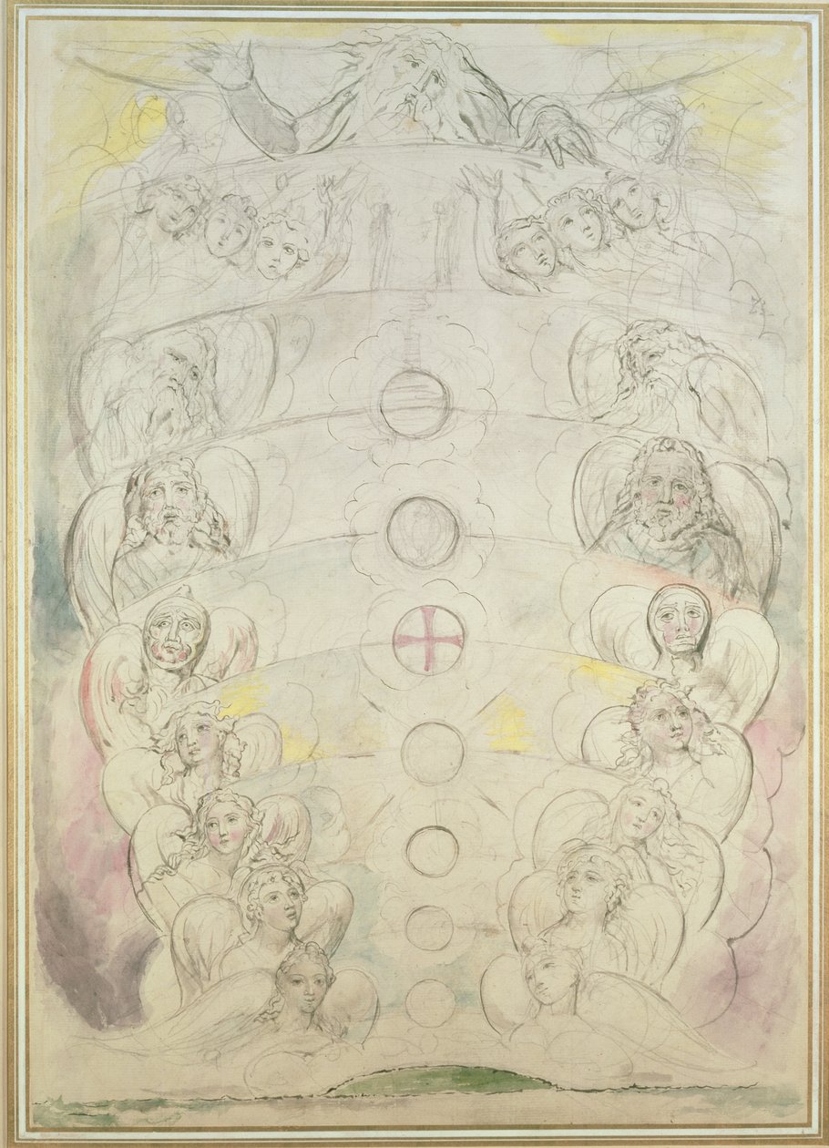 Božstvo, od něhož pochází devět sfér, 18. století (wc, tužka, pero a inkoust na papíře) od William Blake