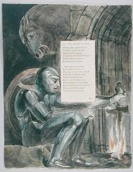 The Descent of Odin, design 80 z The Poems of Thomas Gray, 1797-98 (wc s perem a inkoustem na papíře) od William Blake