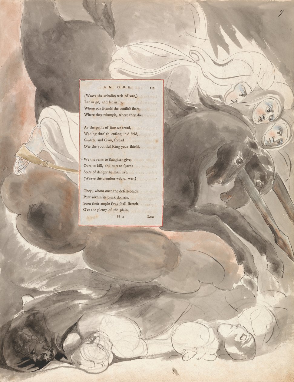 The Fatal Sisters, design 63 z The Poems of Thomas Gray, 1797-98 (wc s perem a inkoustem na papíře) od William Blake