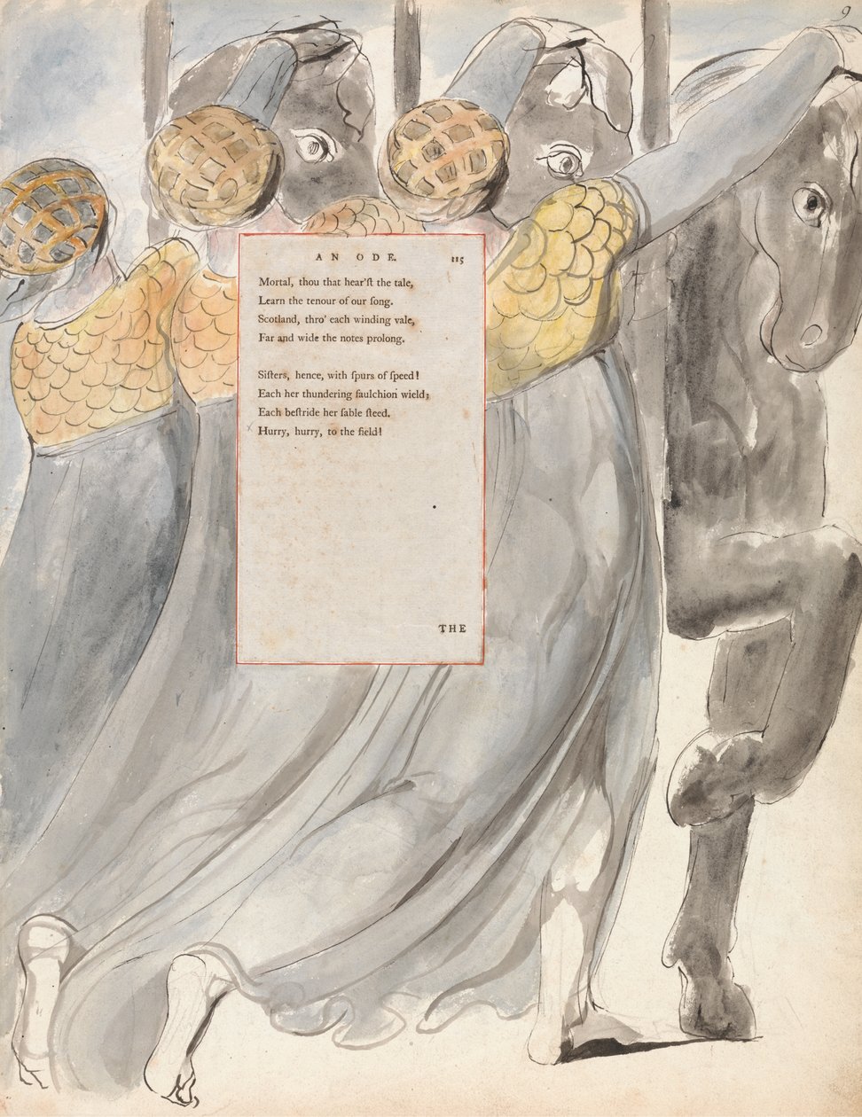 The Fatal Sisters, design 75 z The Poems of Thomas Gray, 1797-98 (wc s perem a inkoustem na papíře) od William Blake