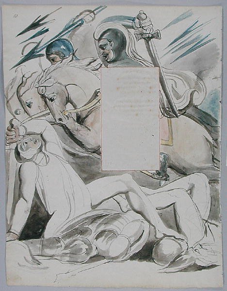 The Fatal Sisters, design 76 z The Poems of Thomas Gray, 1797-98 (wc s perem a inkoustem na papíře) od William Blake