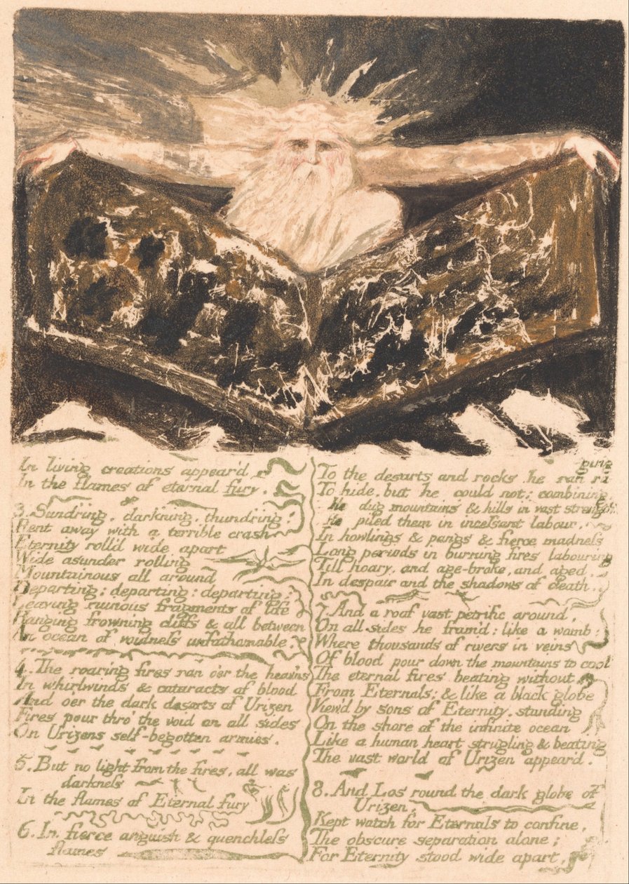 Objevila se první kniha Urizena, deska 6, V živých výtvorech. . . . (Bentley 5) od William Blake