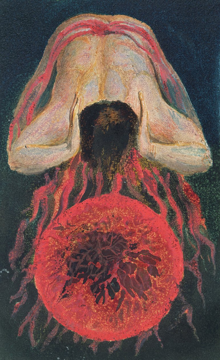 The First Book of Urizen, deska 17, 1794 (reliéfní lept dokončen ve wc na papíře) od William Blake
