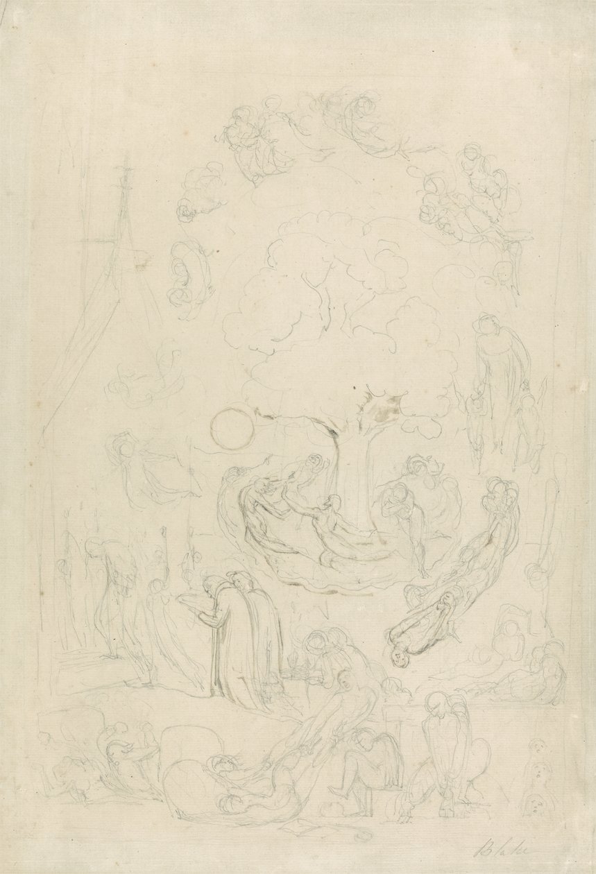 Gamboly duchů podle jejich náklonností Před konečným soudem, 1805-08 (grafit a hnědá barva na papíře) od William Blake