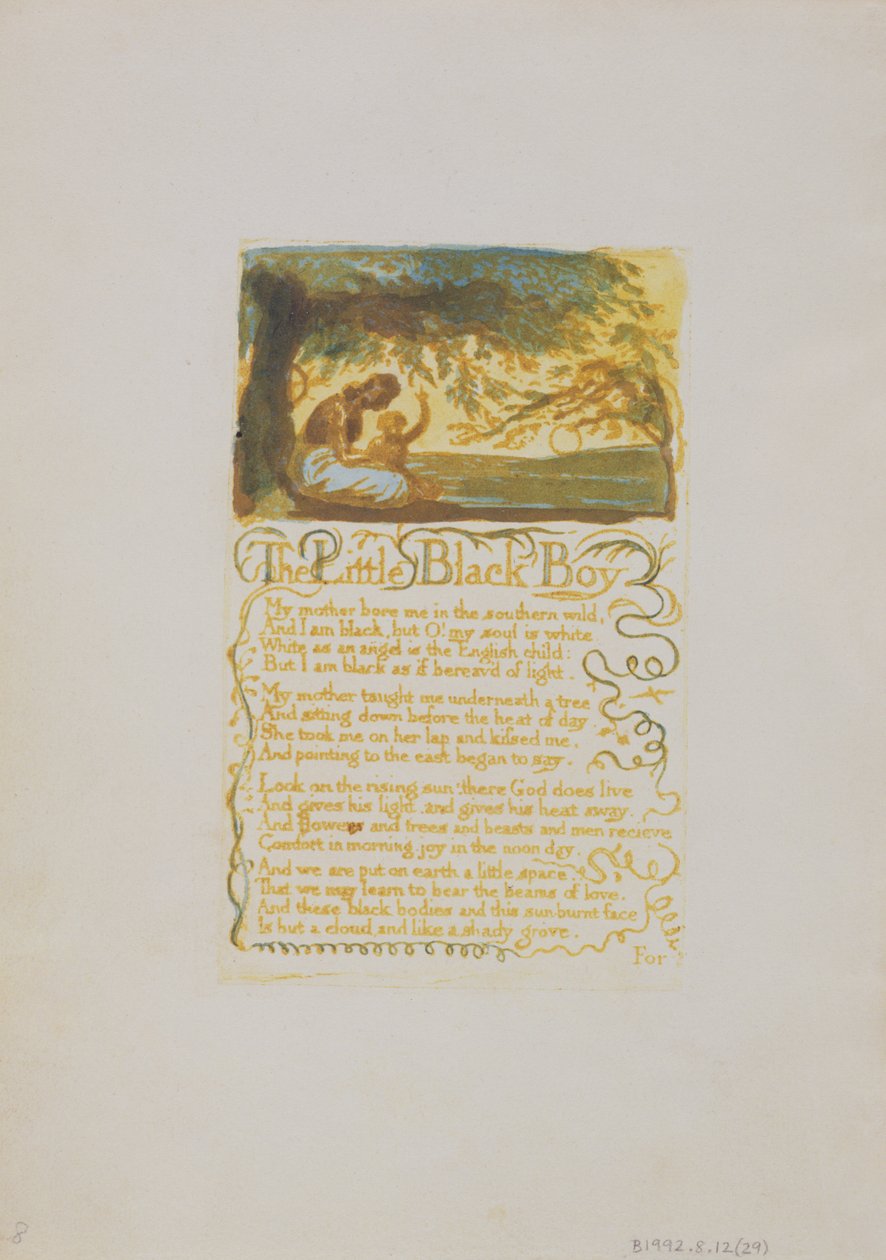 The Little Black Boy, deska 29 z Songs of Innocence, 1789 (reliéfní lept s wc) od William Blake