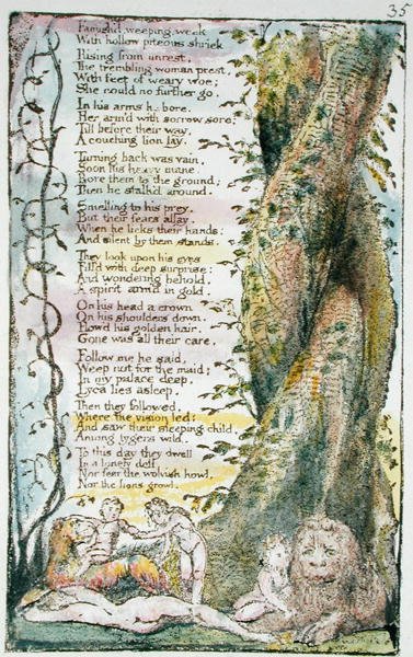 The Little Girl Found, deska 35 (Bentley 36) z Songs of Innocence and of Experience (Bentley Copy L) 1789-94 (reliéfní lept s perem a wc) od William Blake
