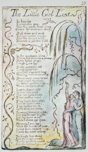 The Little Girl Lost, deska 33 (Bentley 34) z Songs of Innocence and of Experience (Bentley Copy L) 1789-94 (reliéfní lept s perem a wc) od William Blake