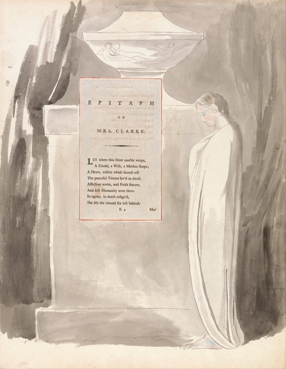 Básně Thomase Graye, Design 103, Epitaf na paní Clarke. od William Blake