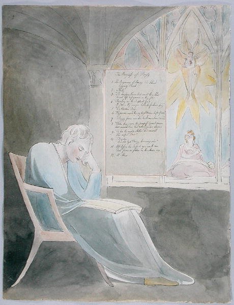 The Progress of Poesy, design 42 z The Poems of Thomas Gray, 1797-98 (wc s perem a černým inkoustem na papíře) od William Blake
