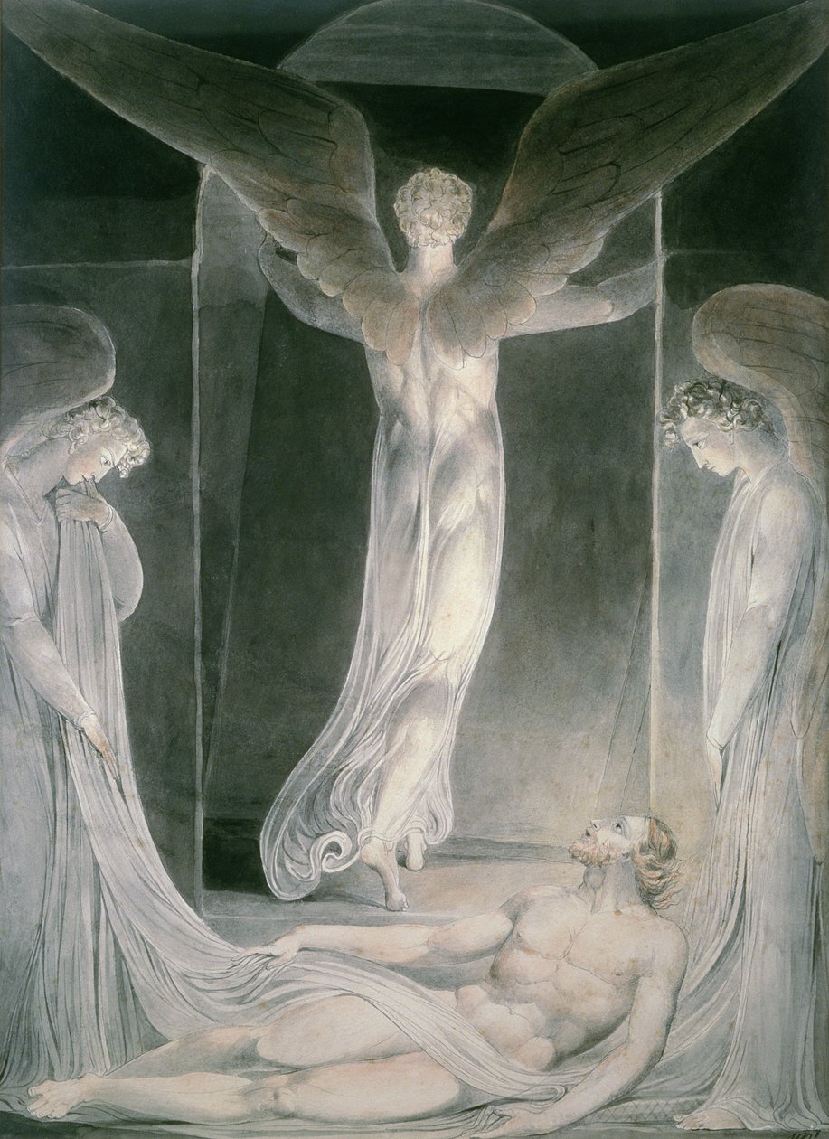 Vzkříšení: Andělé odvalují kámen z hrobu od William Blake