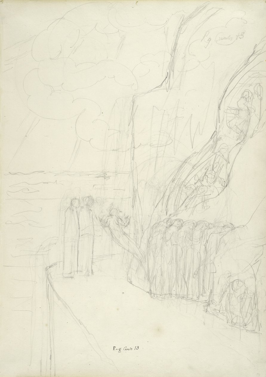 Terasa závistivých duší, ilustrace k Božské komedii od Dante Alighieriho, 1824-27 (tužka a křída na papíře) od William Blake