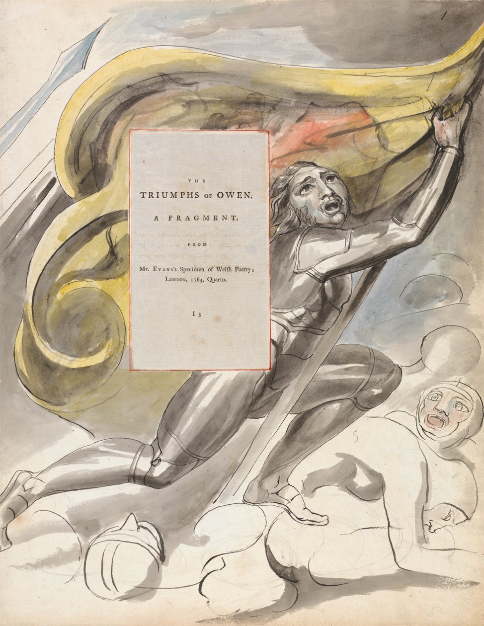 The Triumphs of Owen, Design 87 z The Poems of Thomas Gray, 1797-98 (wc s perem a inkoustem na papíře) od William Blake
