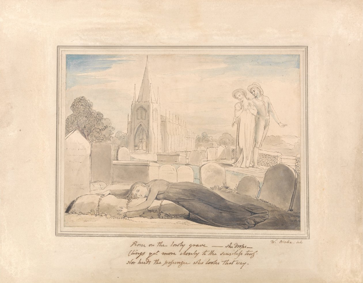 Vdova objímající hrob svého manžela od William Blake