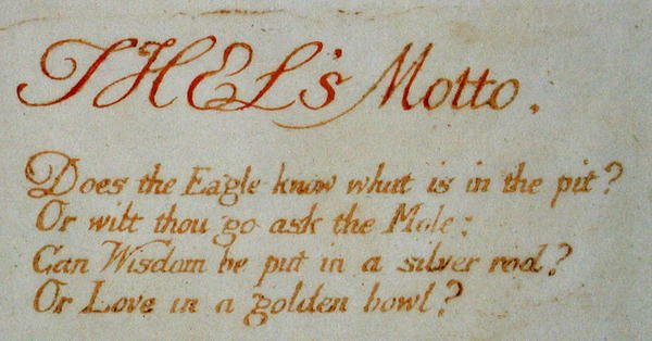 Thels Motto..., deska 1 z The Book of Thel, 1789 (reliéfní lept s perem a wc) od William Blake