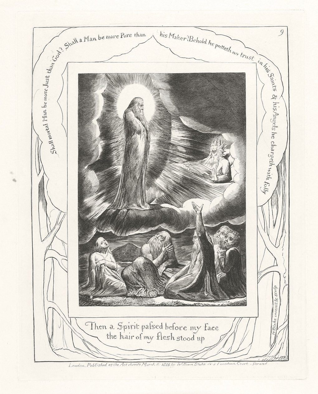 Potom před mou tváří prošel Duch, vlasy z mého těla vstaly, 1825 od William Blake