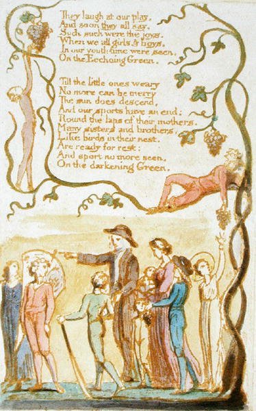 They Laugh at our Play..., deska 11 z Songs of Innocence, 1789 (reliéfní lept s wc na papíře) od William Blake