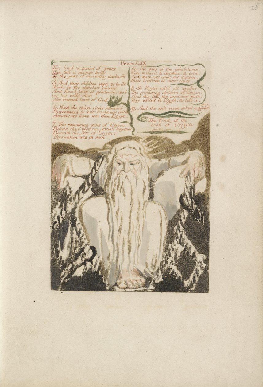 Žili období let..., deska 27 z The First Book of Urizen, 1794 (barevně tištěný reliéfní lept inkoustem a wc na papíře) od William Blake