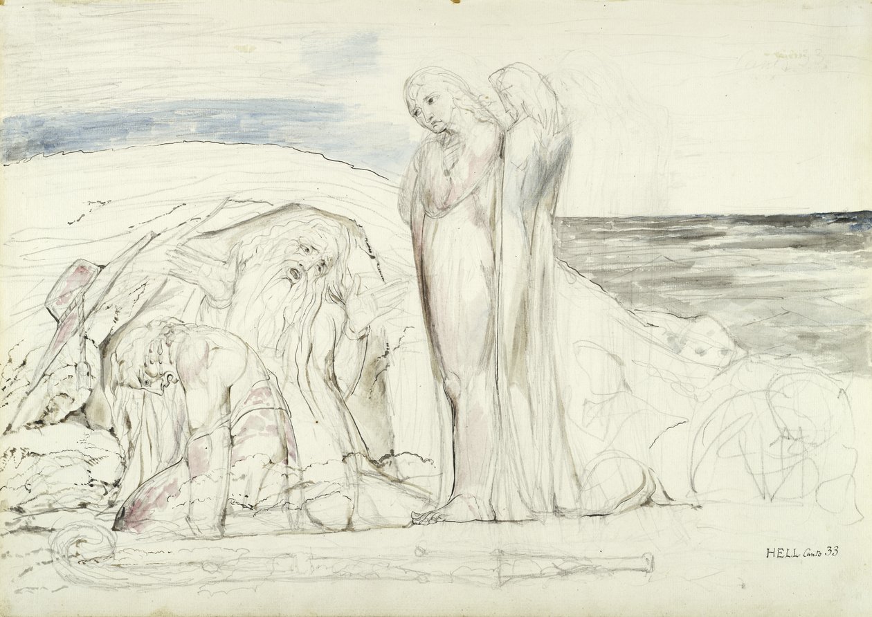 Ugolinos Narrative, ilustrace k Božské komedii od Dante Alighieriho, 1824-27 (pero a inkoust s wc přes tužku a křídu na papíře) od William Blake