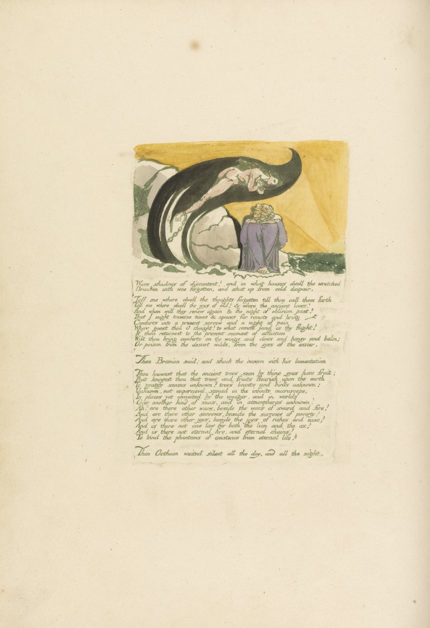 Vlnové stíny nespokojenosti.., deska 7 z Visions of the Daughters of Albion, 1793 (reliéfní lept tištěný zeleně s wc) od William Blake