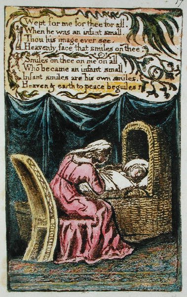 Wept for Me... ilustrace z Songs of Innocence and of Experience (Bentley Copy L) pl.17 (Bentley 17) 1789-94 (reliéfní lept perem a wc na papíře) od William Blake